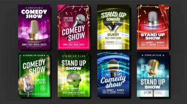 Stand Up Show Posterler Set Vektör Koleksiyonu