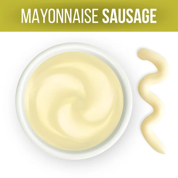 Mayonnaise-Sauce in Dip-Bowl und Spritzer-Vektor — Stockvektor