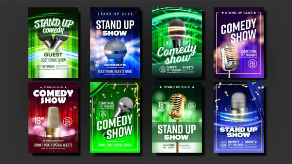 Colorful Collection Comedy Show Posters Set Vector — Stock Vector