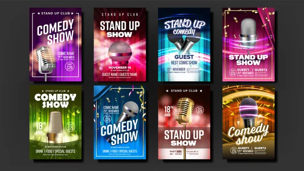 कॉमेडी शो पोस्टर कार्ड सेट वेक्टर का संग्रह — स्टॉक वेक्टर