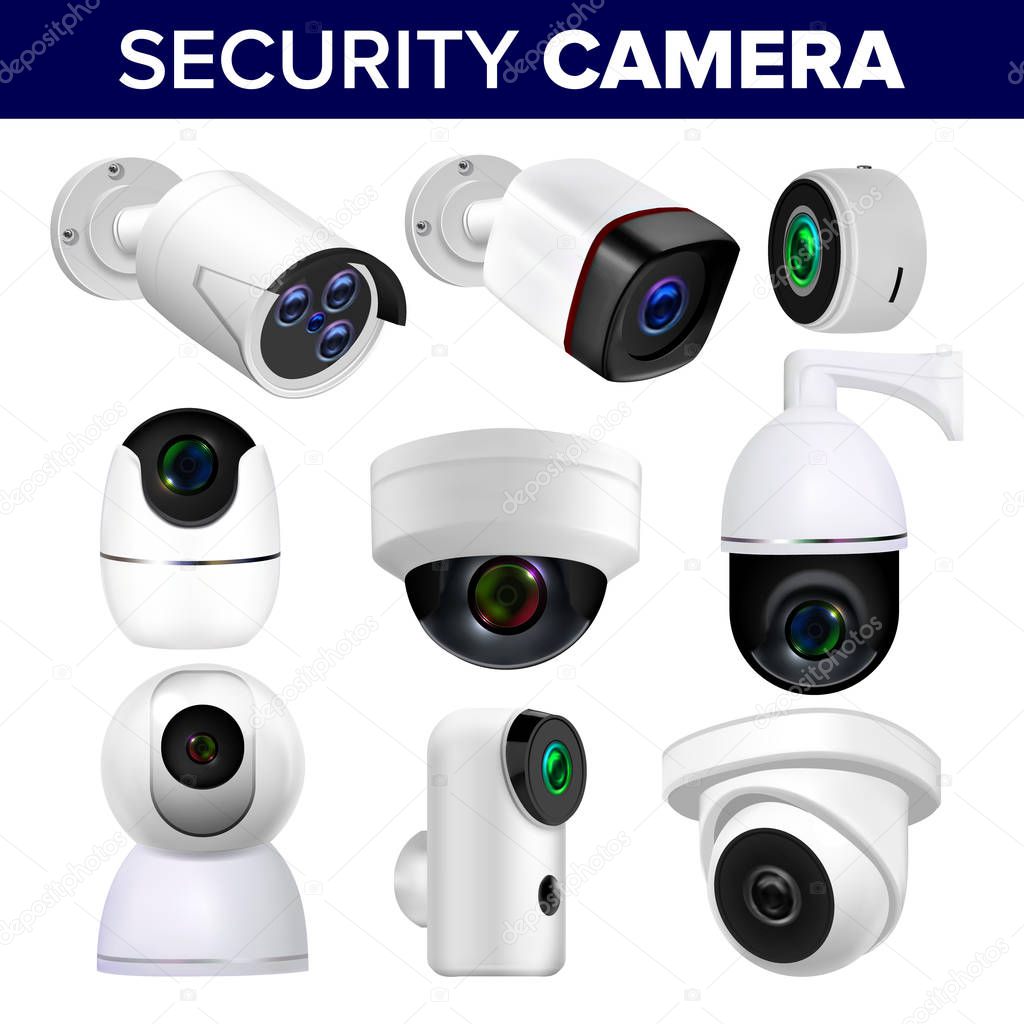 Video Surveillance Security Cameras Set Vector