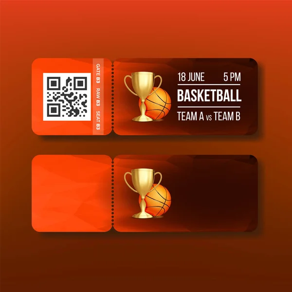 Ticket mit Abreißcoupon auf Basketball-Vektor — Stockvektor