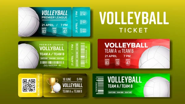 Elegante diseño voleibol entradas Volante conjunto Vector — Vector de stock