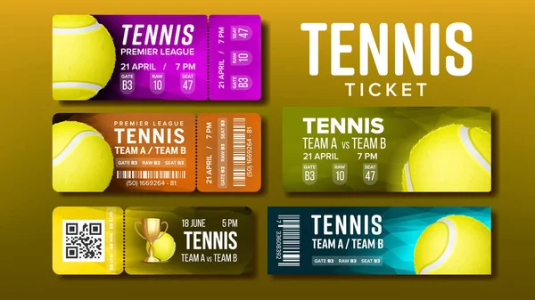 Stilvolles Design Tickets für Besuch Tennis Set Vektor — Stockvektor