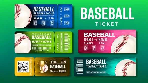 Stylowe Design baseball bilety gry zestaw Vector — Wektor stockowy