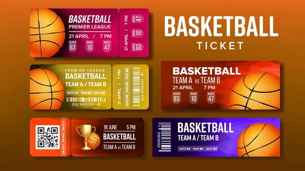 Stilvolles Design Basketball-Spiel Tickets Set Vektor — Stockvektor
