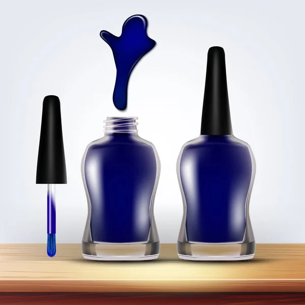 Bottle Of Blue Nail Polish Female Cosmetic Vector — Stock Vector