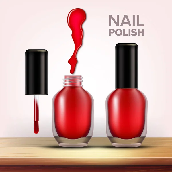 Flaska rött nagellack kvinnlig kosmetisk vektor — Stock vektor