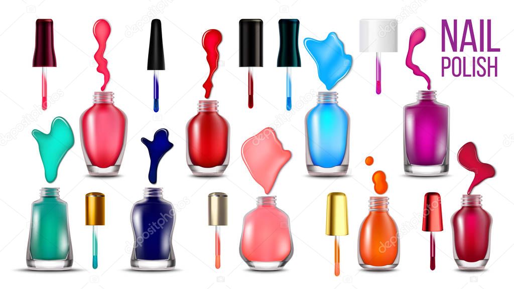 Collection Bottles With Nail Polish Set Vector