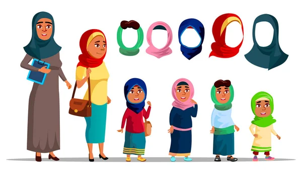 Arabian caracteres mujeres usando hijab vector — Vector de stock