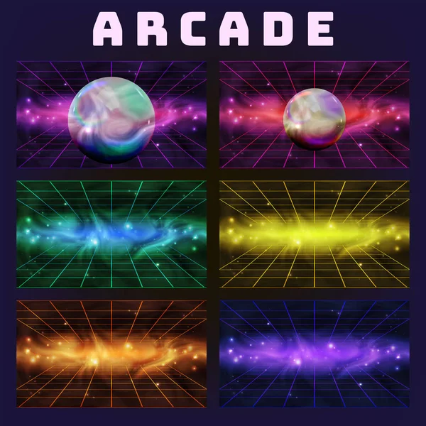 Galaxy συλλογή στο φόντο arcade σύνολο υπόβαθρο — Διανυσματικό Αρχείο