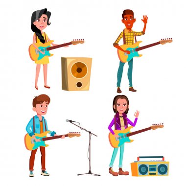 Enstrüman Vektörü'nde Çalan Karakter Gitaristi