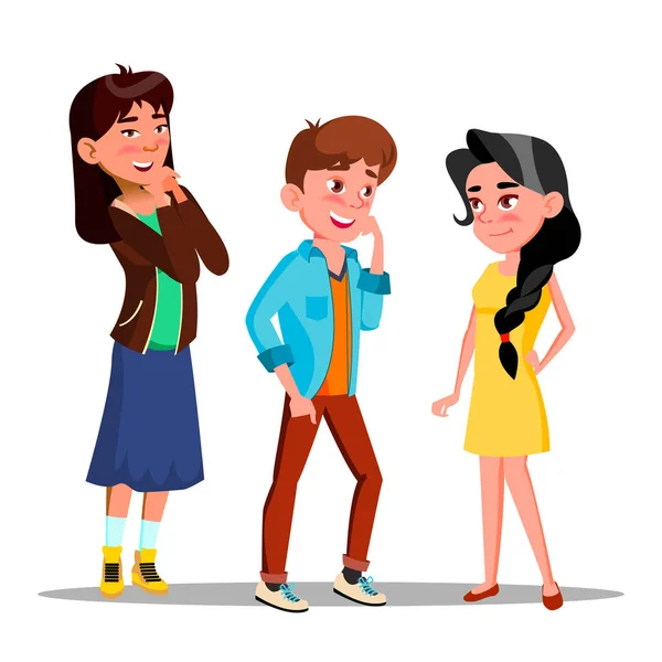 Shy Characters Young Boy and Girl Smiling Vector — стоковый вектор