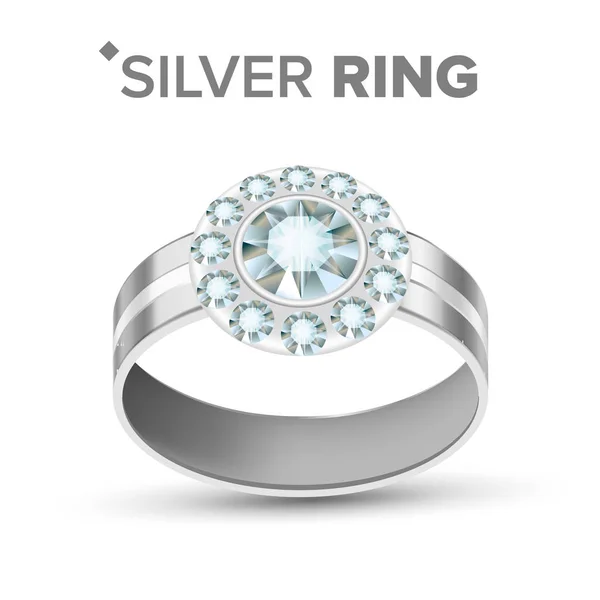 Moda kobieta biżuteria diament srebrny pierścień wektor — Wektor stockowy