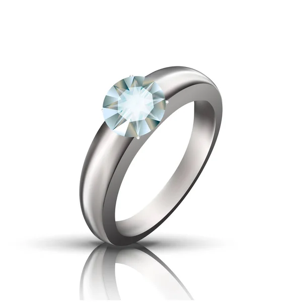 Round Diamond On Silver or Platinum Ring Vector — стоковый вектор