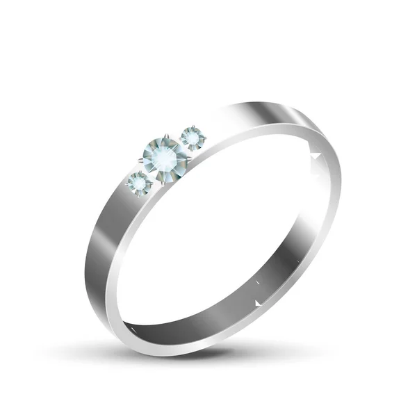 Clássico Prata ou Ouro Branco Diamond Ring Vector — Vetor de Stock