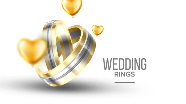 Wedding Golden With Platinum Rings Banner Vector — Stock Vector