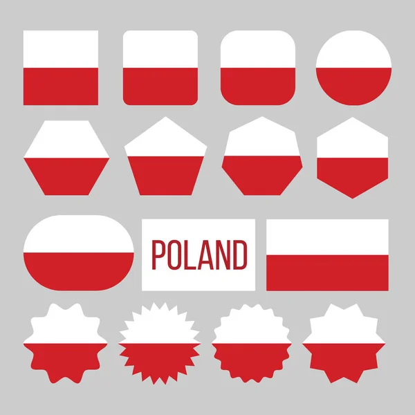 Polonya bayrağı koleksiyon şekil simgeler set vector — Stok Vektör