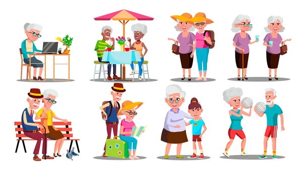 Boldog régi karakter nagyszülők beállítása Vector — Stock Vector