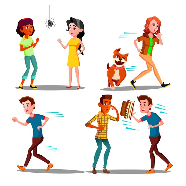 Color Design Afraid Character People Set Vector — Stock Vector