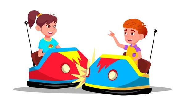 Characters Children Driving Bumper Car Vector — Stock Vector