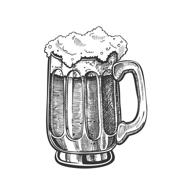 Hand Drawn Mug With Froth Bubble Light Beer Vector — Stock Vector