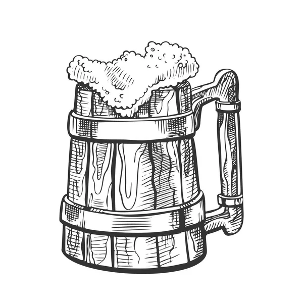 Hand gezogener Vintage Cup mit Schaumbiervektor — Stockvektor