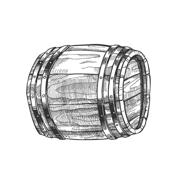 Drawn Lying Vintage Wooden Barrel Side View Vector