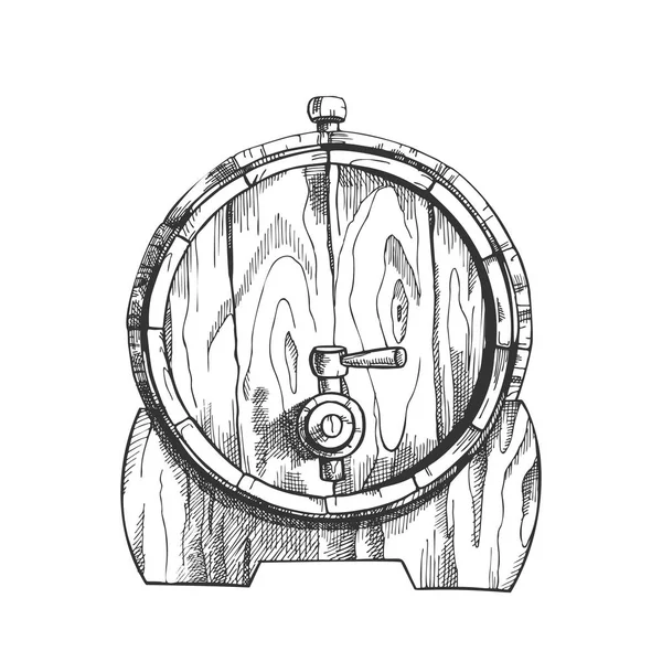 Пиво Drawn Wooden Oak Barrel Front View Vector — стоковый вектор