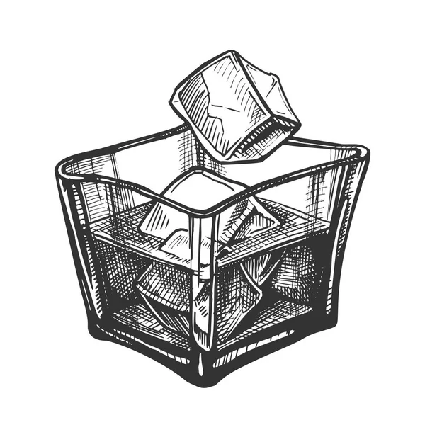 Čtvercové sklo s pálkou z rumu a kostky ledu — Stockový vektor
