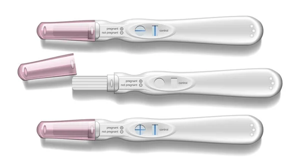 Σύγχρονη πλαστική δοκιμή εγκυμοσύνης με διάνυσμα σετ ΚΑΠ — Διανυσματικό Αρχείο