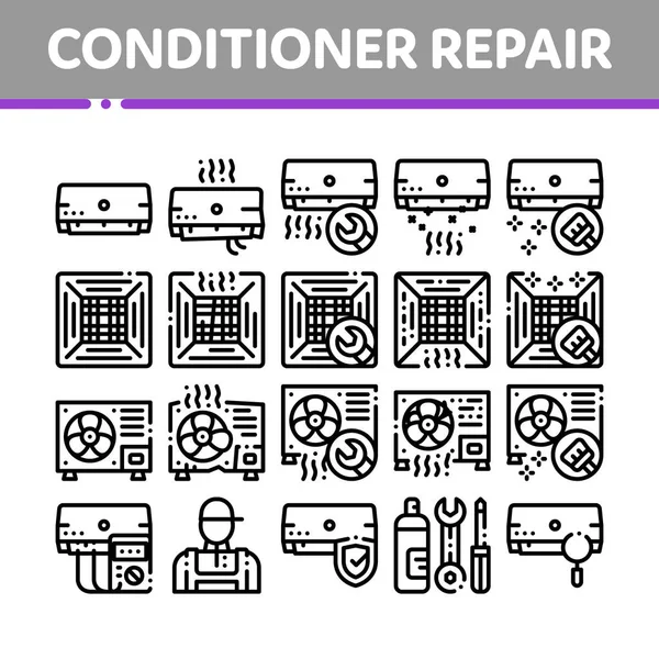 Acondicionador Reparación Vector Thin Line Iconos Set — Archivo Imágenes Vectoriales