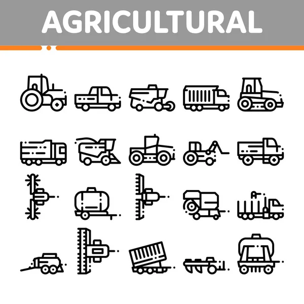 Zemědělská vozidla-vektorová tenká čára, sada ikon — Stockový vektor