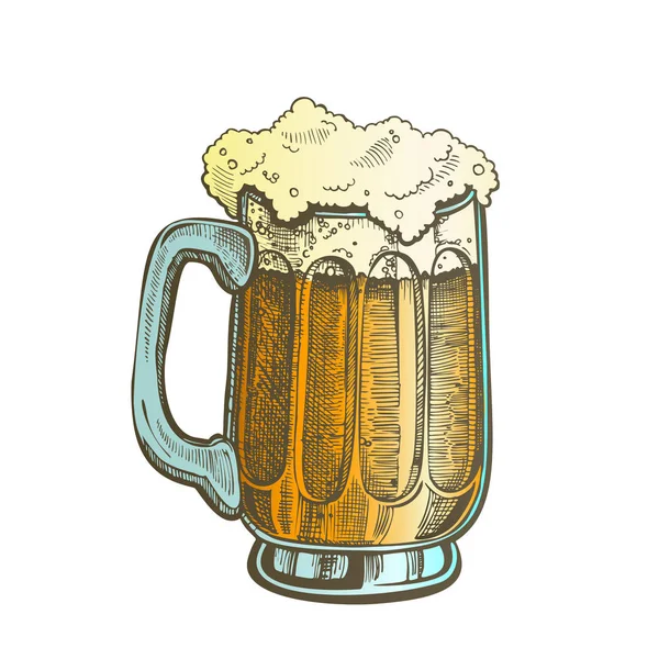 Taza dibujada a mano Color espuma burbuja luz cerveza vector — Vector de stock