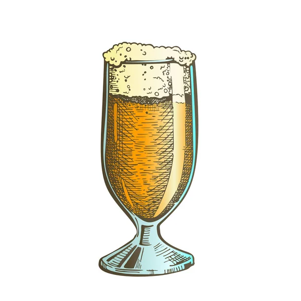 Cor Vidro clássico desenhado com vetor de cerveja de espuma — Vetor de Stock