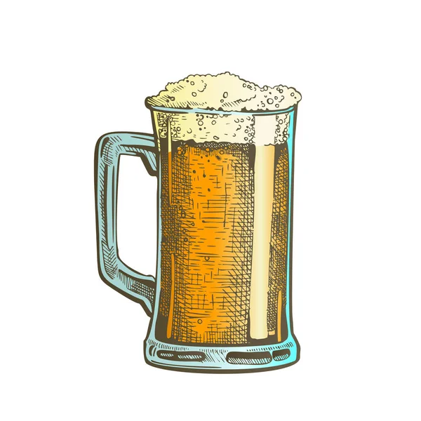 Taza dibujada a mano Color Espuma Burbuja Bebida de cerveza Vector — Vector de stock