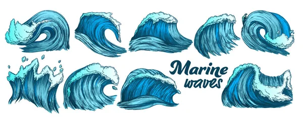 Kolor szkic Splash Marine Wave zestaw wektor — Wektor stockowy