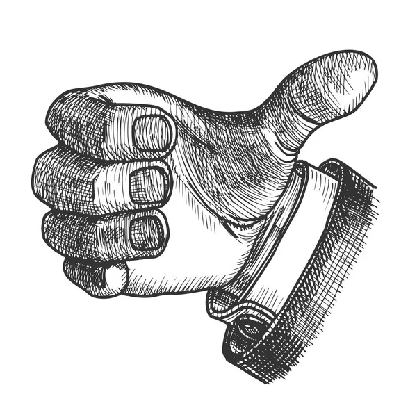 Hombre mano gesto pulgar dedo hasta doodle vector — Vector de stock