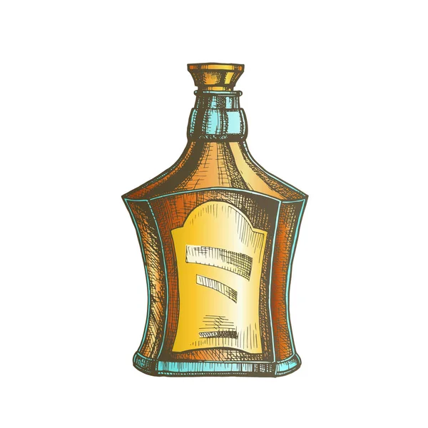 Color Drawn Scotch Bottle With Style Cork Cap Vector - Stok Vektor