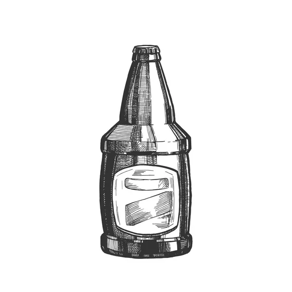 Botella de vidrio dibujada a mano con vector de etiqueta en blanco — Archivo Imágenes Vectoriales