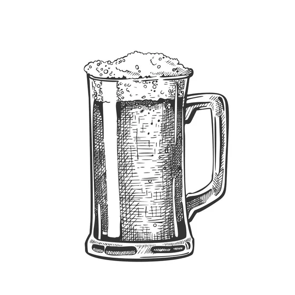 Tasse dessinée à la main avec le vecteur de boisson de bière de bulle de mousse — Image vectorielle
