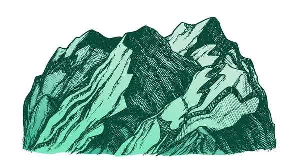 Puncak Warna dari Rocky Mountain Landscape Hand Drawn Vector - Stok Vektor