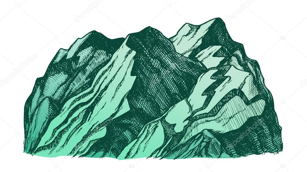 Color Peak Of Rocky Mountain Landscape Hand Drawn Vector