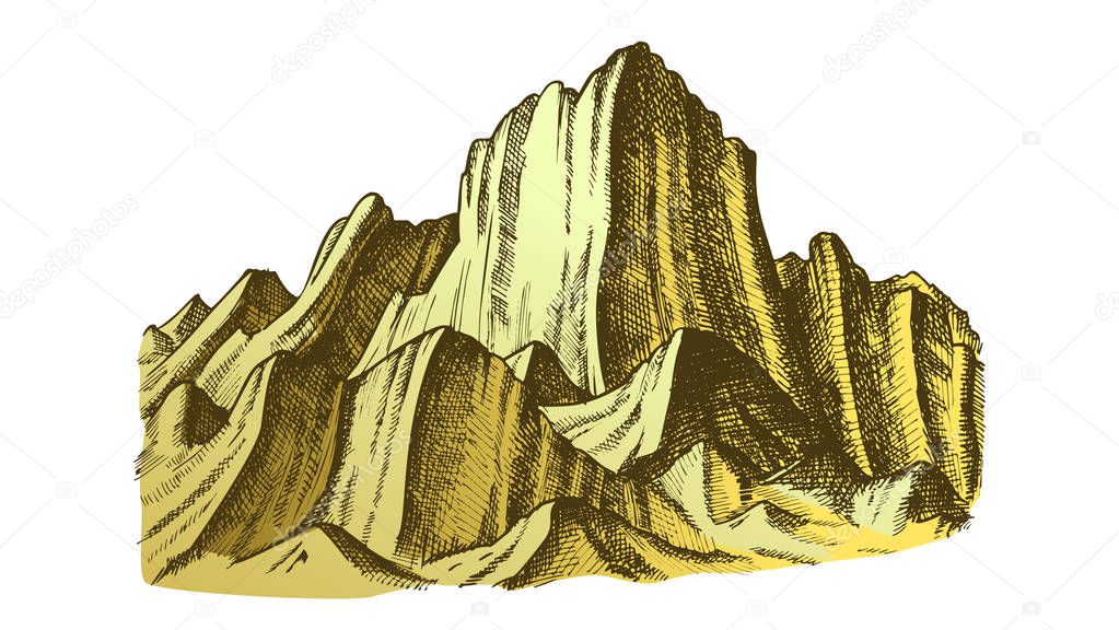 Peak Of Rocky Mountain Landscape Color Vector