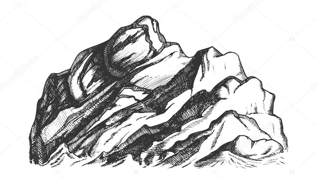 Summit Of Mountain Landscape Hand Drawn Vector