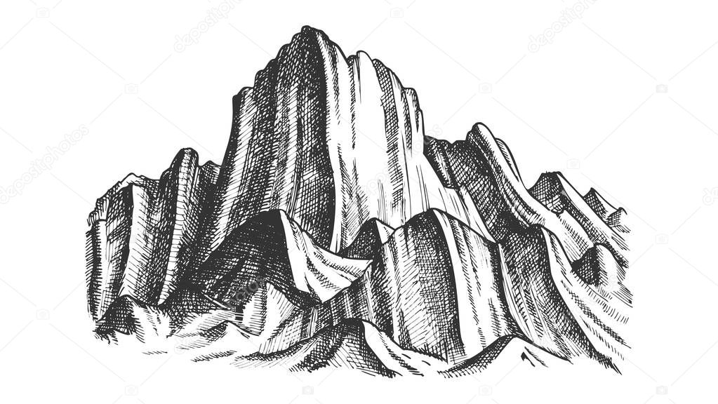 Peak Of Rocky Mountain Landscape Monochrome Vector