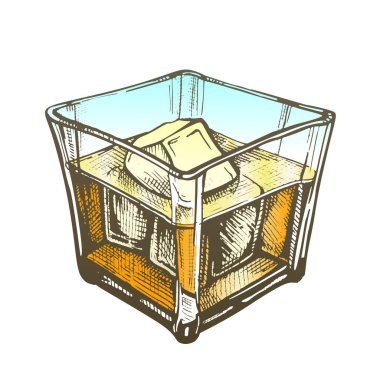 Renk klasik Irlandalı viski cam ve buz küpleri vektör