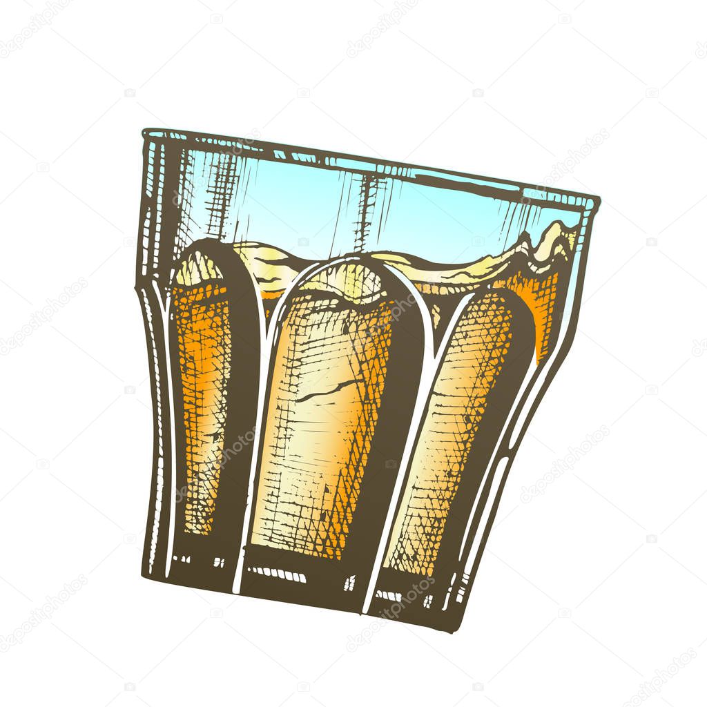 Color Design Glass With Bourbon And Ice Cubes Vector
