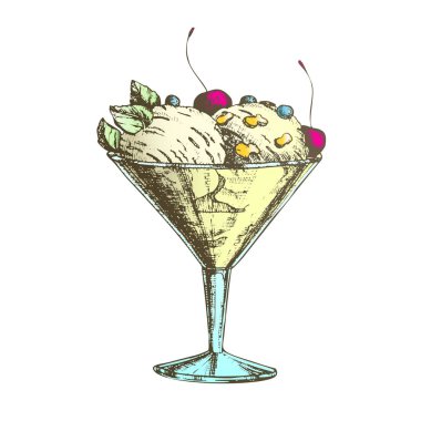 Meyve Scoop dondurma Vintage vektör Ile renk cam