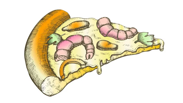 Vector dibujado a mano de la pizza de la rebanada italiana del marisco del color — Vector de stock